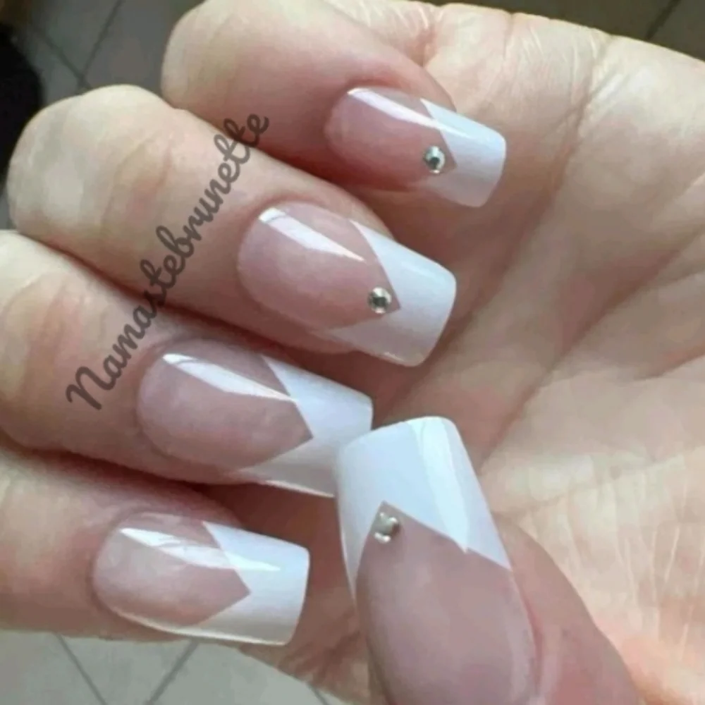 2/$16 Rhinestone French Manicure Press On Nails - Picture 2 of 12